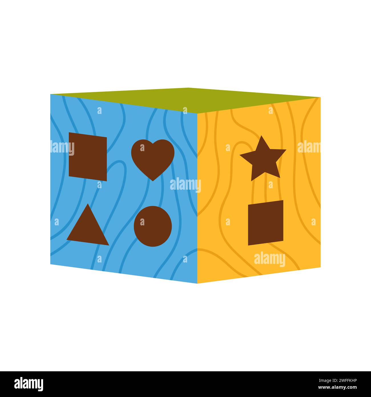 Montessori wooden cube. Logic development game, children education cartoon vector illustration Stock Vector