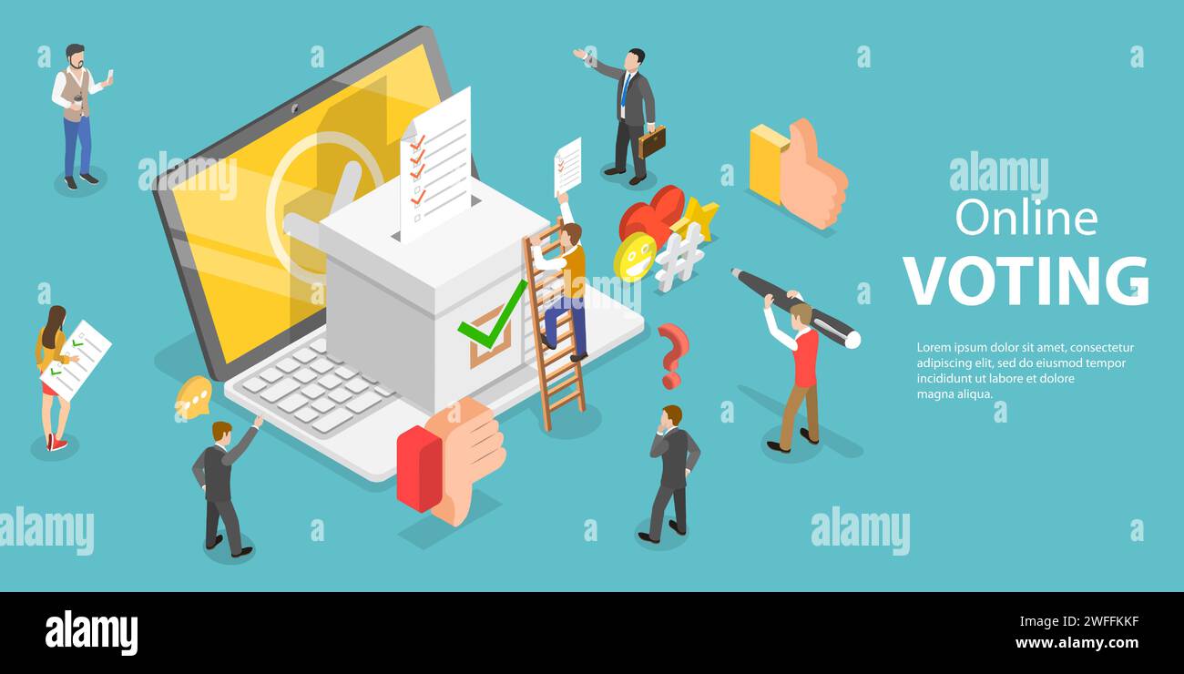 3D Isometric Flat Vector Conceptual Illustration of Online Voting, E ...