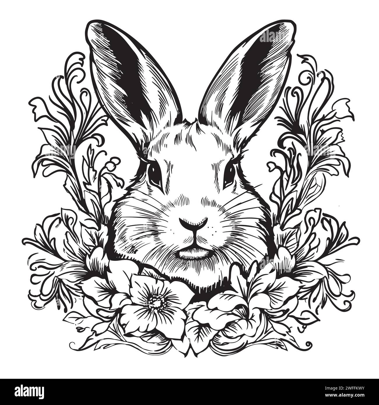 face rabbit portrait, vintage graphic illustration, design for posters