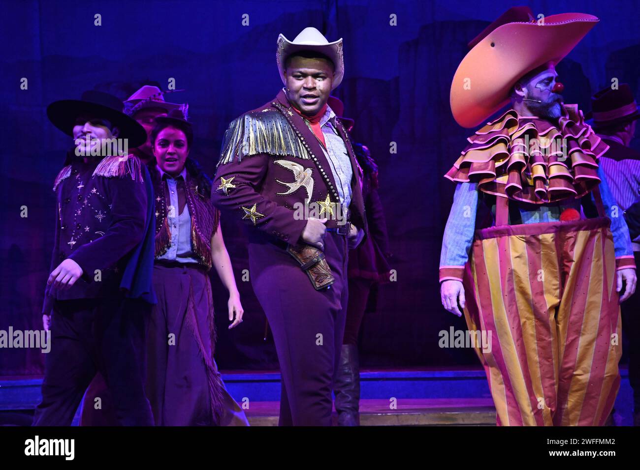 London, UK. 30th Jan, 2024. Bronco Billy - The Musical, Director by Hunter Bird and Choreographer by Alexzandra Sarmiento, The Charing Cross Theatre, London, UK. Credit: See Li/Picture Capital/Alamy Live News Stock Photo