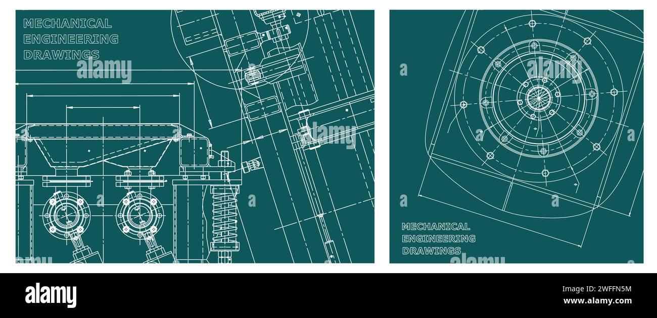 Instrument-making drawings. Computer aided design systems. Technical illustrations, backgrounds. Engineering illustration set. Blueprint, Cover, banne Stock Vector