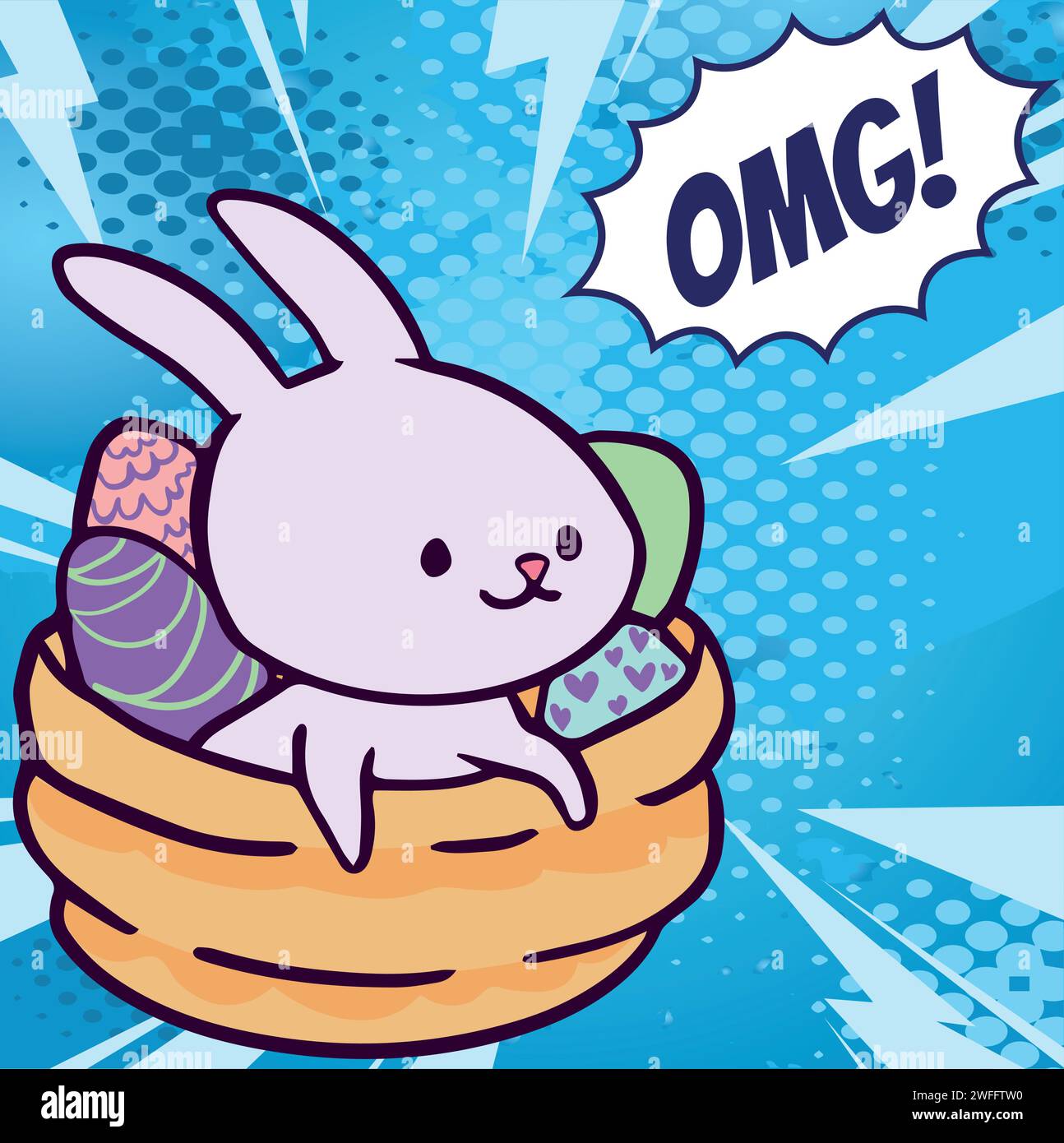 bunny eggs pop art style vector image Stock Vector