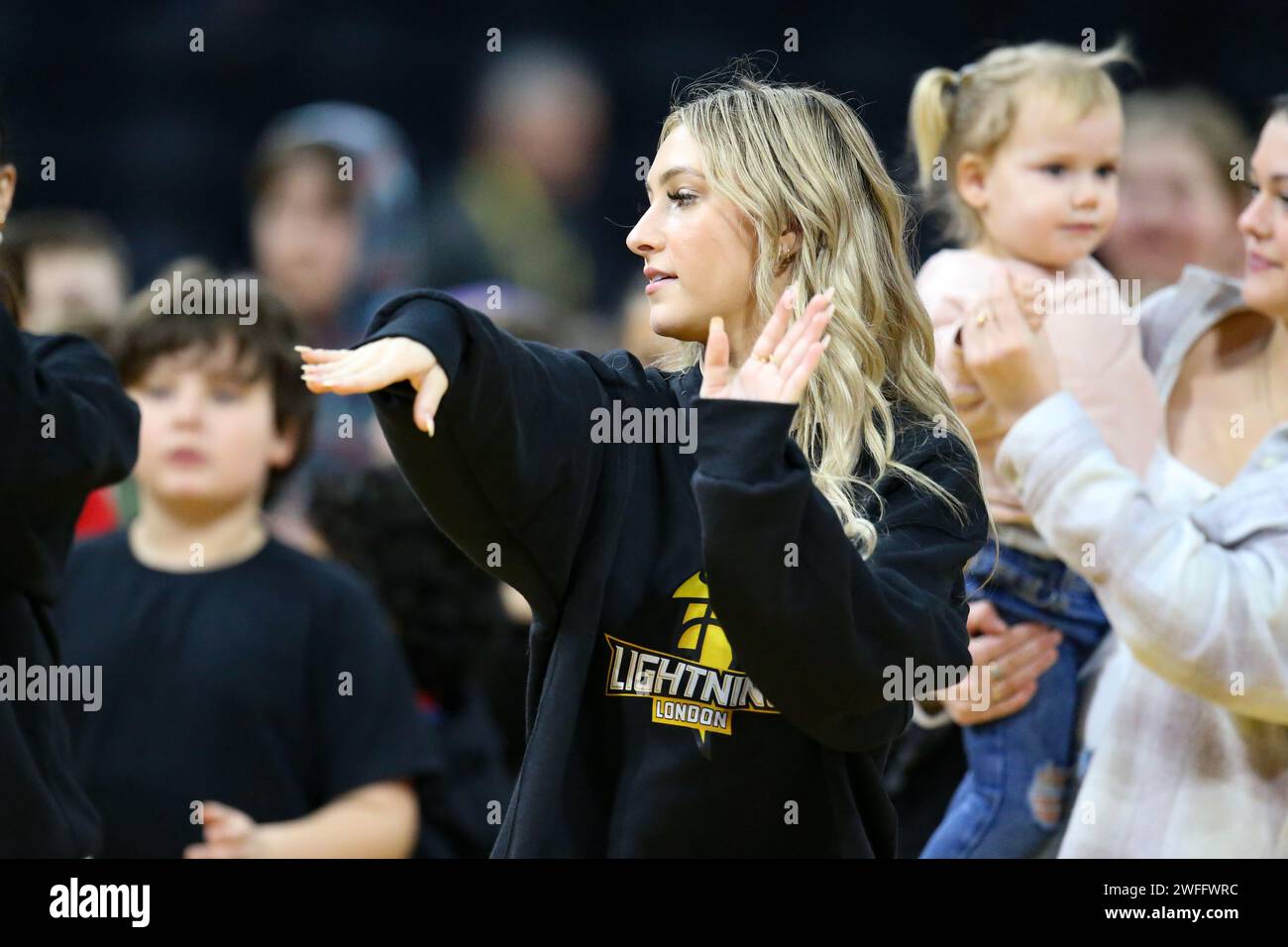 London Ontario Canada, Jan 28 2024. The London Lightning snap their 8 game winning streak with a lost to The Montreal Toundra. London Lightning Dance Stock Photo