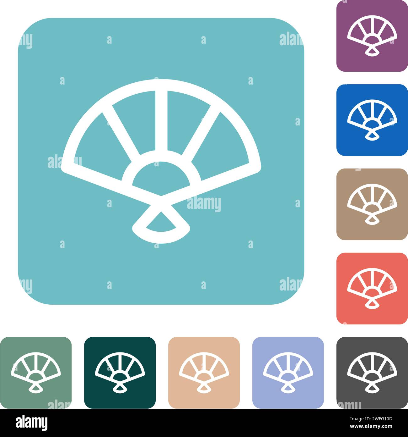 Folding hand fan outline white flat icons on color rounded square