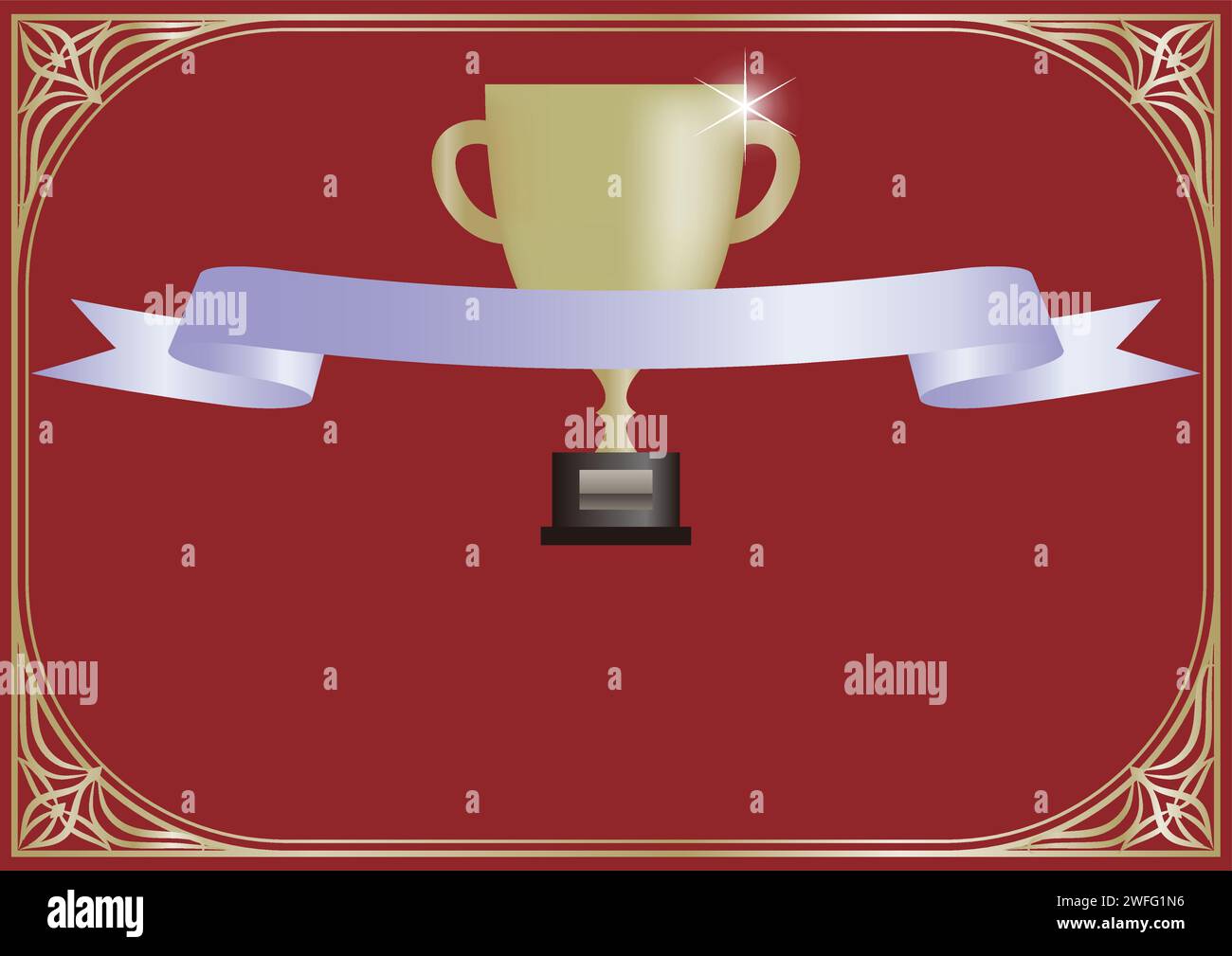Luxury red award certificate frame with trophy and ribbon