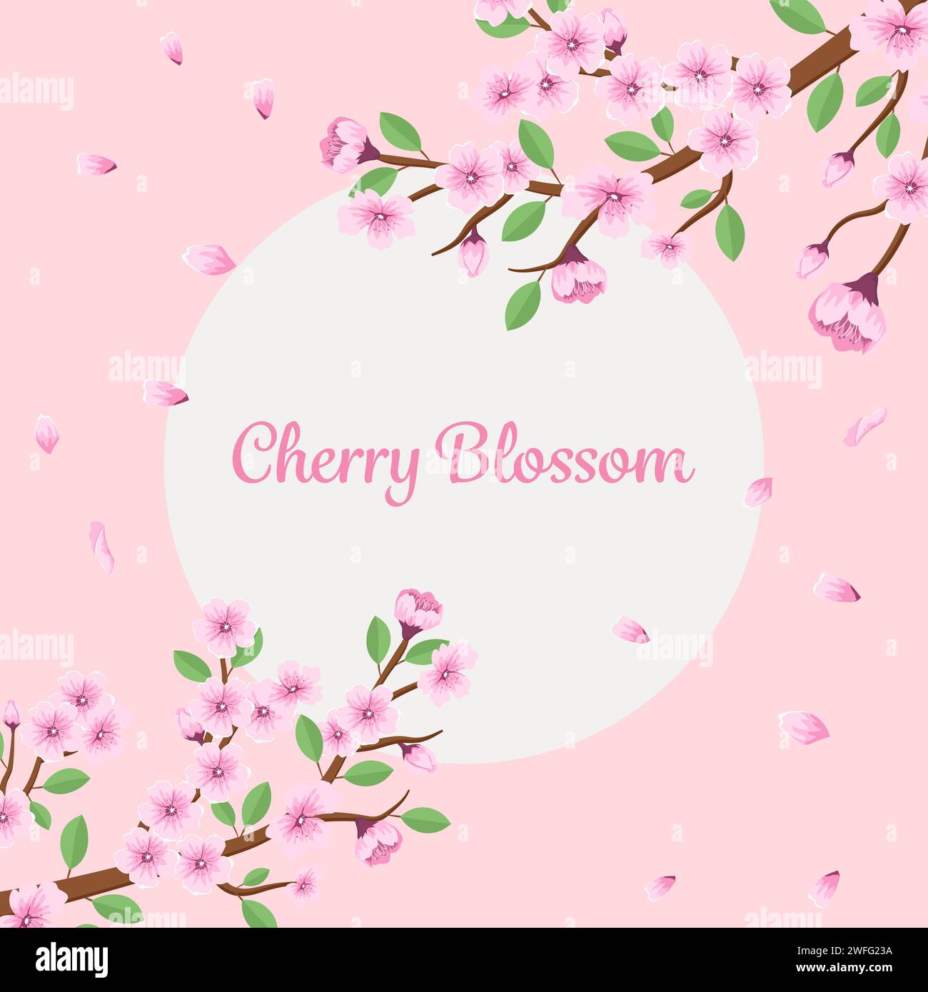 flat design vector branch with cherry blossom illustration Stock Vector