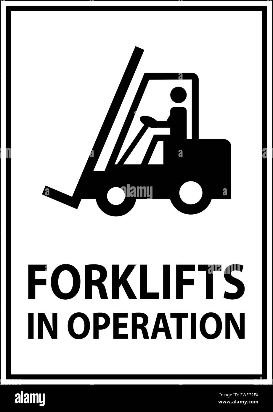 Caution forklifts in operation Sign on white background Stock Vector