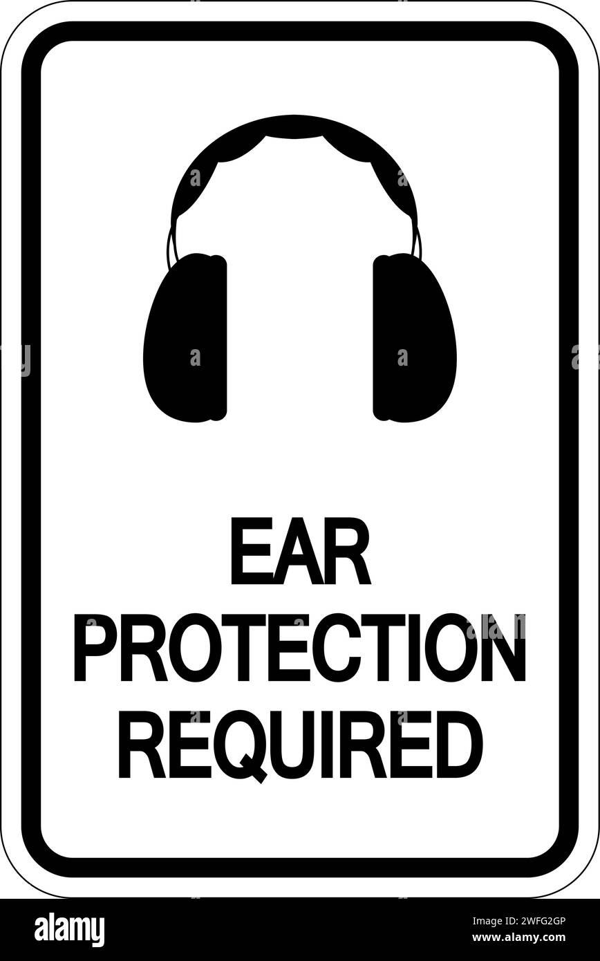 Caution Ear Protection Required Sign on white background Stock Vector