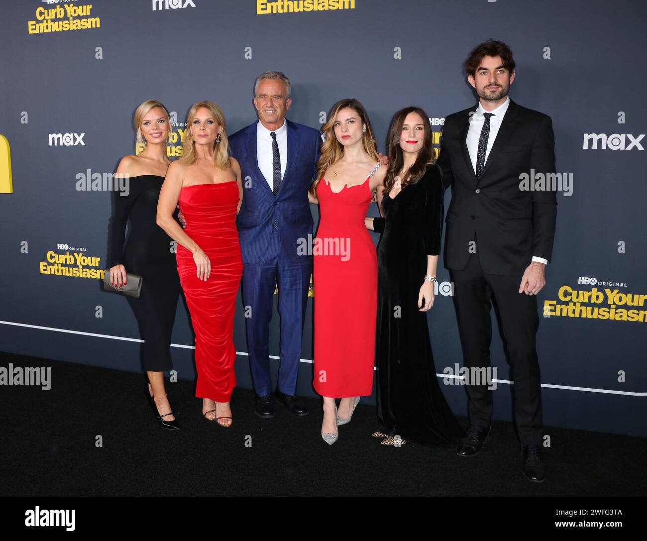 Los Angeles, USA. 30th Jan, 2024. Cat Young, Cheryl Hines, Robert F. Kennedy, Giulia Be, Connor Kennedy arrives at Curb Your Enthusiasm Season 12 Red Carpet Premiere held at The DGA in Los Angeles, CA on Monday, January 30, 2024. (Photo By Juan Pablo Rico/Sipa USA) Credit: Sipa USA/Alamy Live News Stock Photo