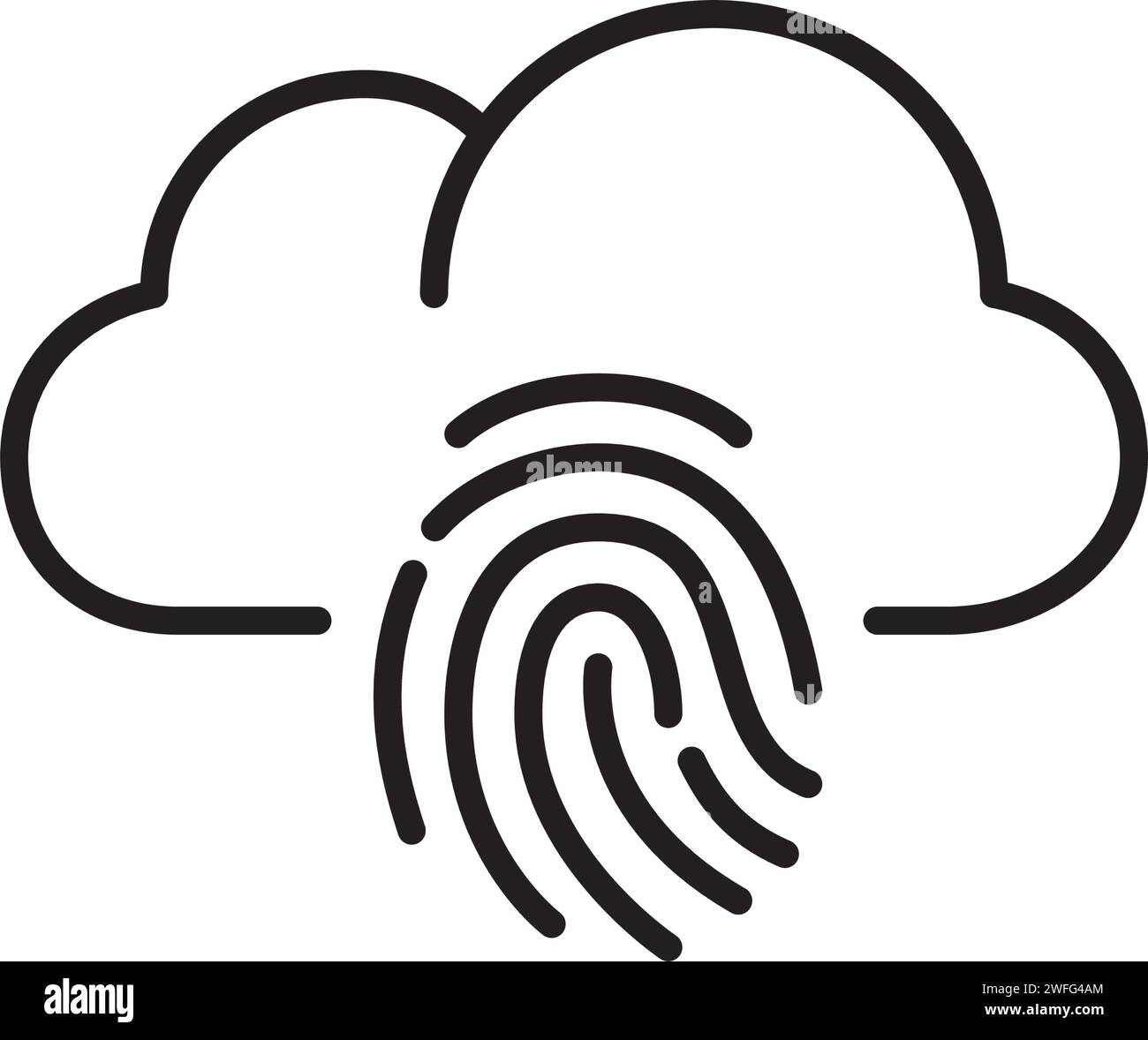 Fingerprint recognition. Secure cloud-based biometric data storage. Pixel perfect icon Stock Vector