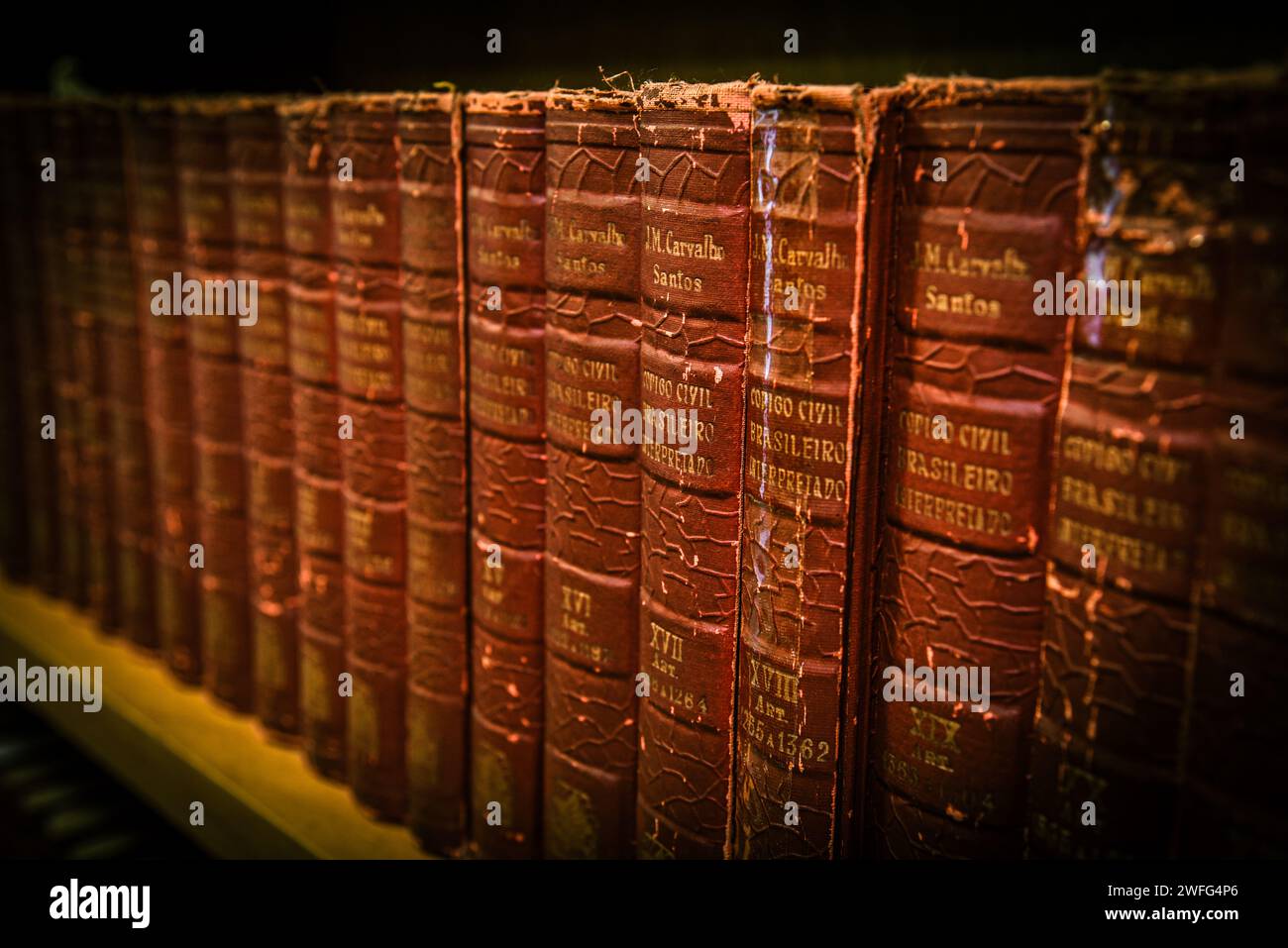 Old Brazilian Law Books on a Shelf Stock Photo