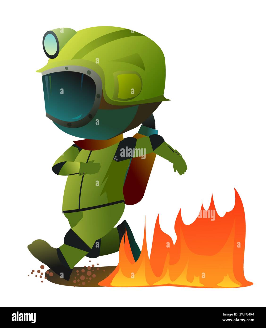 fireman runs away from a fire. Extreme dangerous situation. Lifeguard