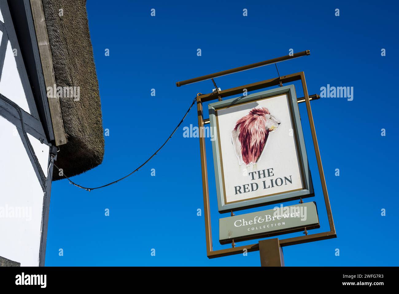 The Red Lion, Pub Sign, Avebury, Wiltshire, England, UK, GB. Stock Photo