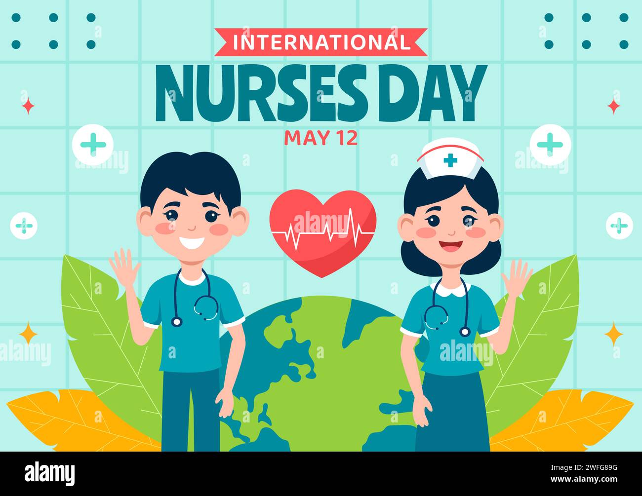 Nurses Day Social Media Background Flat Cartoon Hand Drawn Templates Illustration Stock Vector