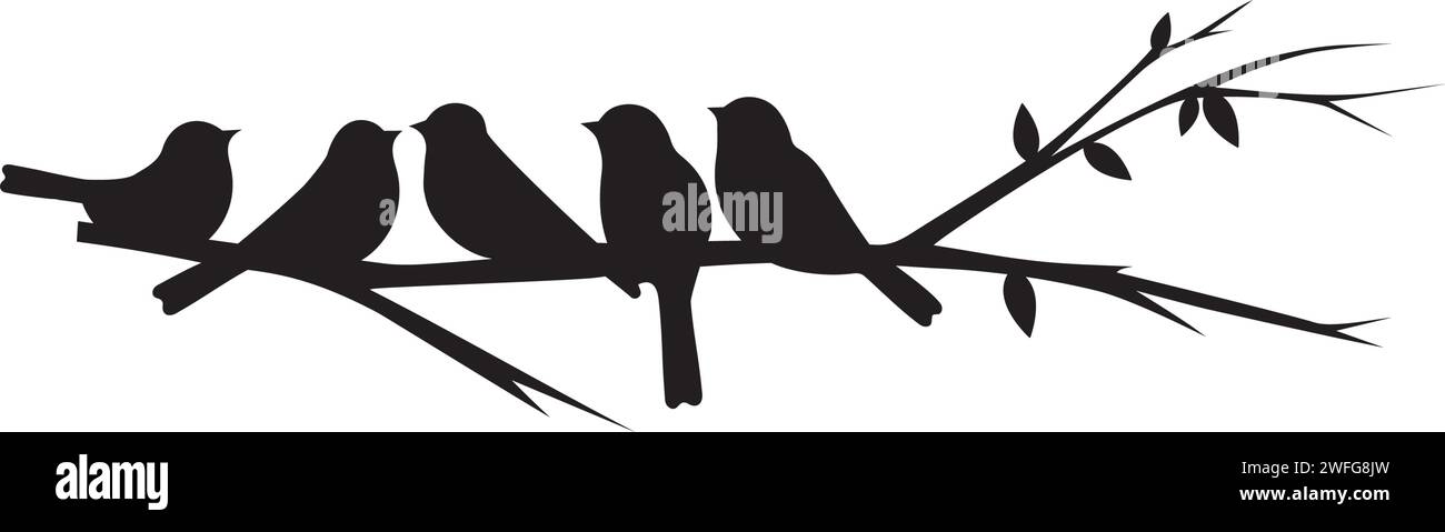 Birds on branch silhouette vector. Wall decals, wall artwork, birds on tree design, birds silhouette. Art design, wall design isolated on white Stock Vector