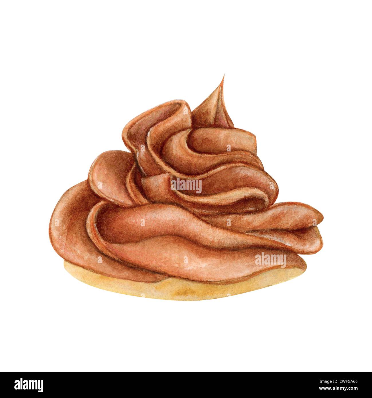 Cream chocolate whipped watercolor drawing. Cupcake ice cream sweet