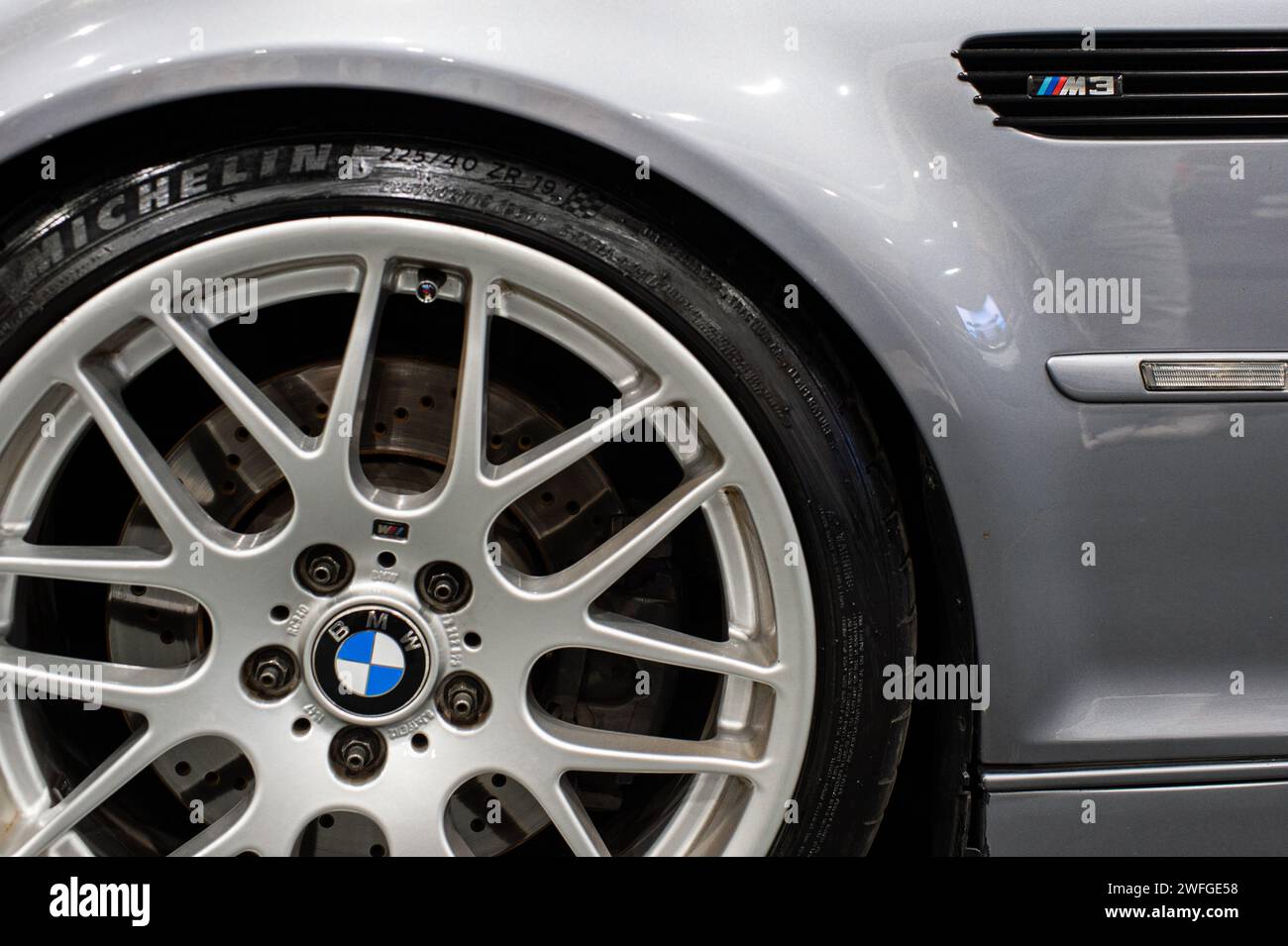 Bogota, Colombia. 28th Jan, 2024. A BMW M3 E46 is being displayed at ...