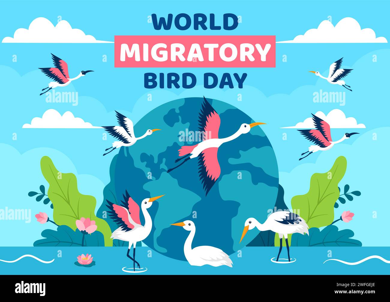 Migratory Bird Day Social Media Background Flat Cartoon Hand Drawn