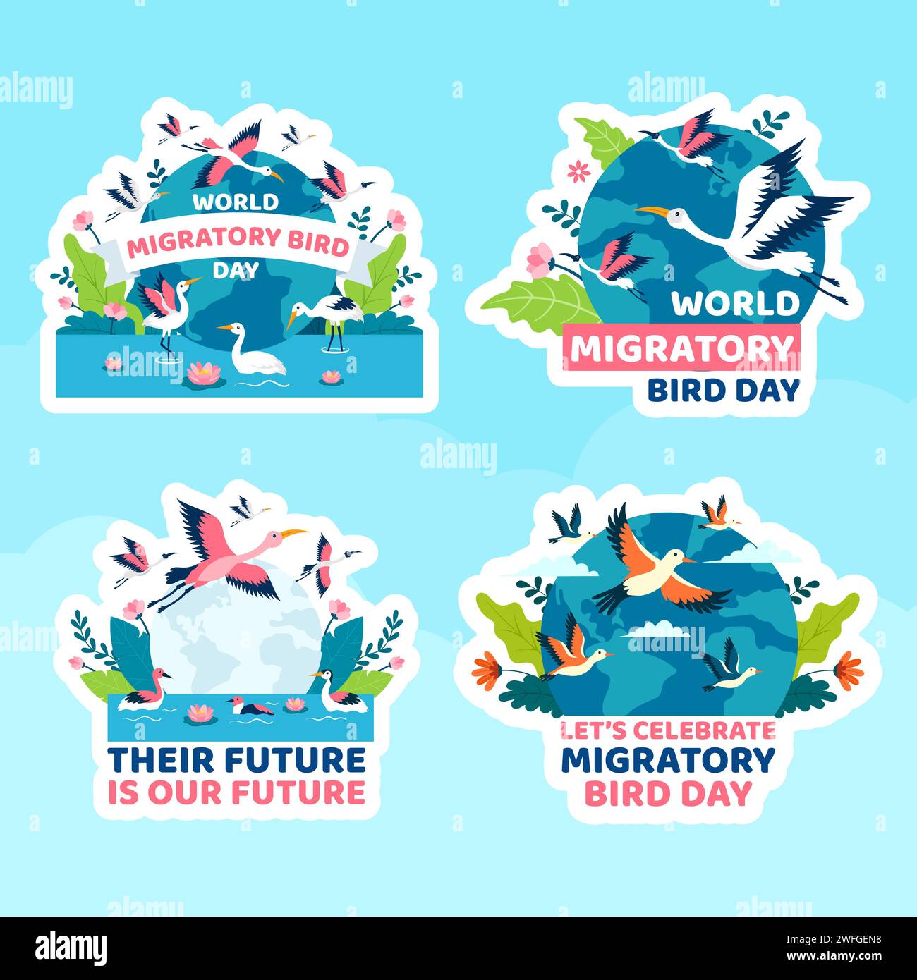 Migratory Bird Day Label Flat Cartoon Hand Drawn Templates Background