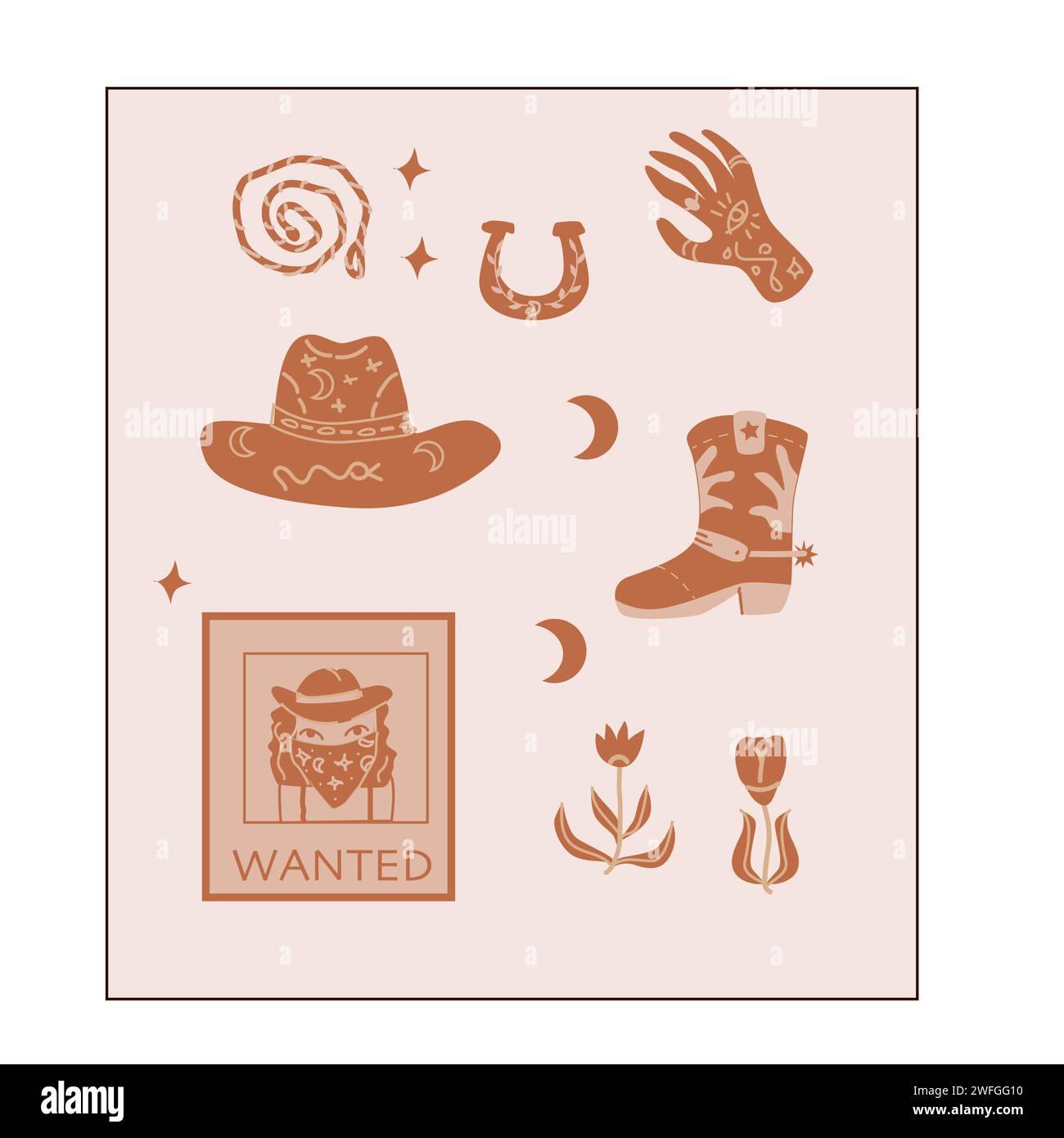 Hand drawn vector poster with boho cowboy elements. Vector illustration ...