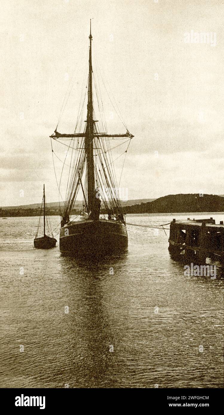 1920's Photo fishing boat moored in Exmouth Harbour, south east Devon, Illustration from Glorious Devon by S.P.B. Mais pub London Great Western Railway Company 1928 Stock Photo