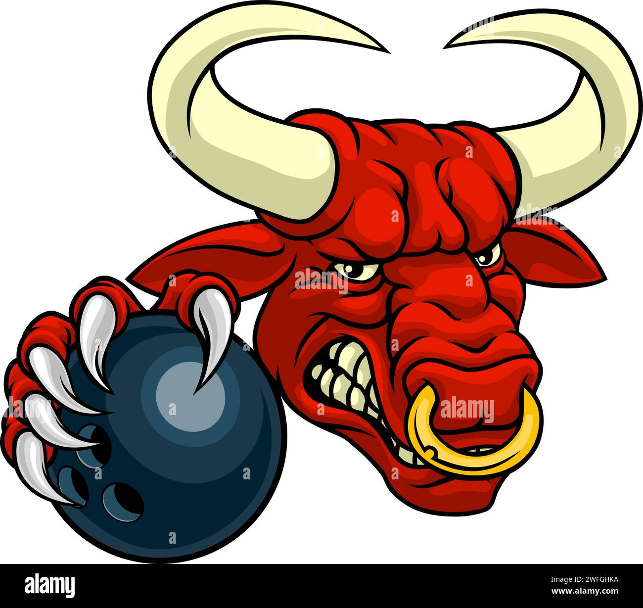 Bull Minotaur Longhorn Cow Bowling Mascot Cartoon Stock Vector