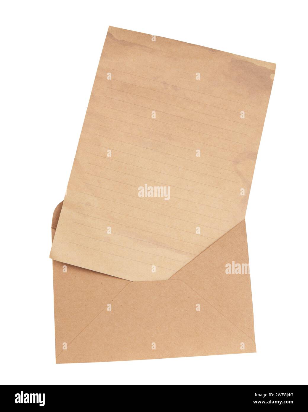 brown envelope with a blank card over white Stock Photo