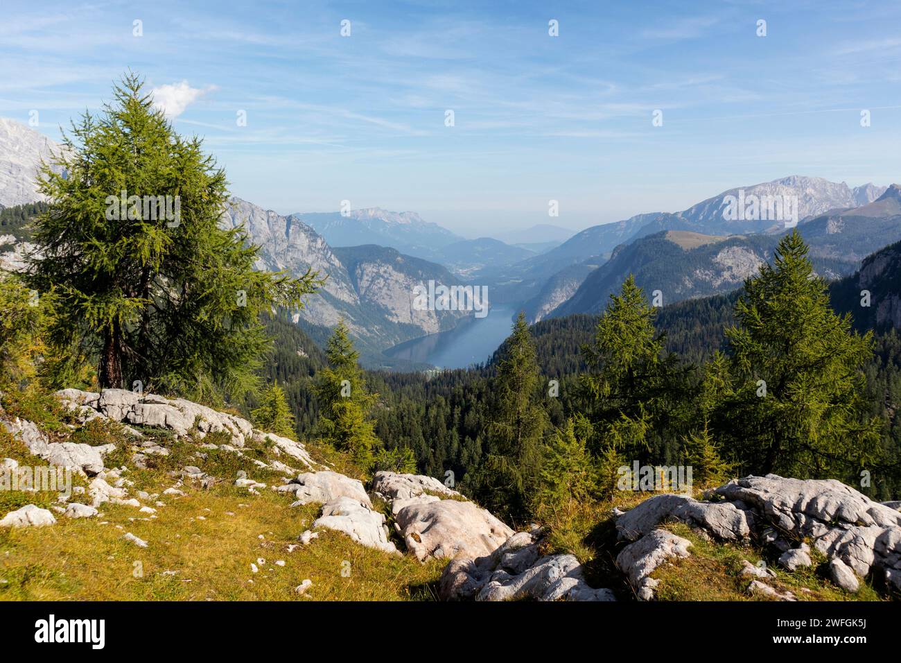 Panorama of Konigssee lake, Berchtesgaden National park in autumn Stock Photo