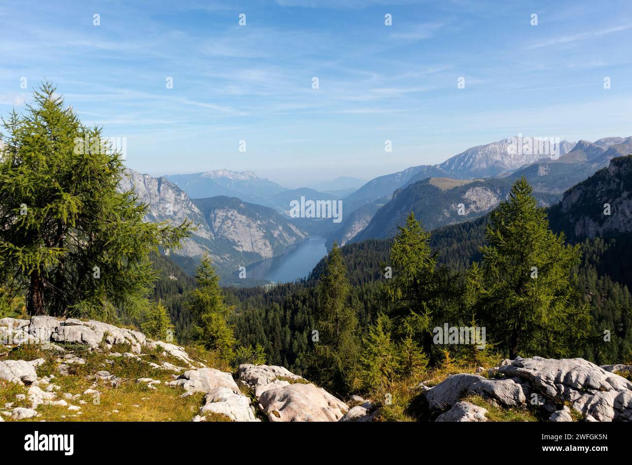 Panorama of Konigssee lake, Berchtesgaden National park in autumn Stock Photo