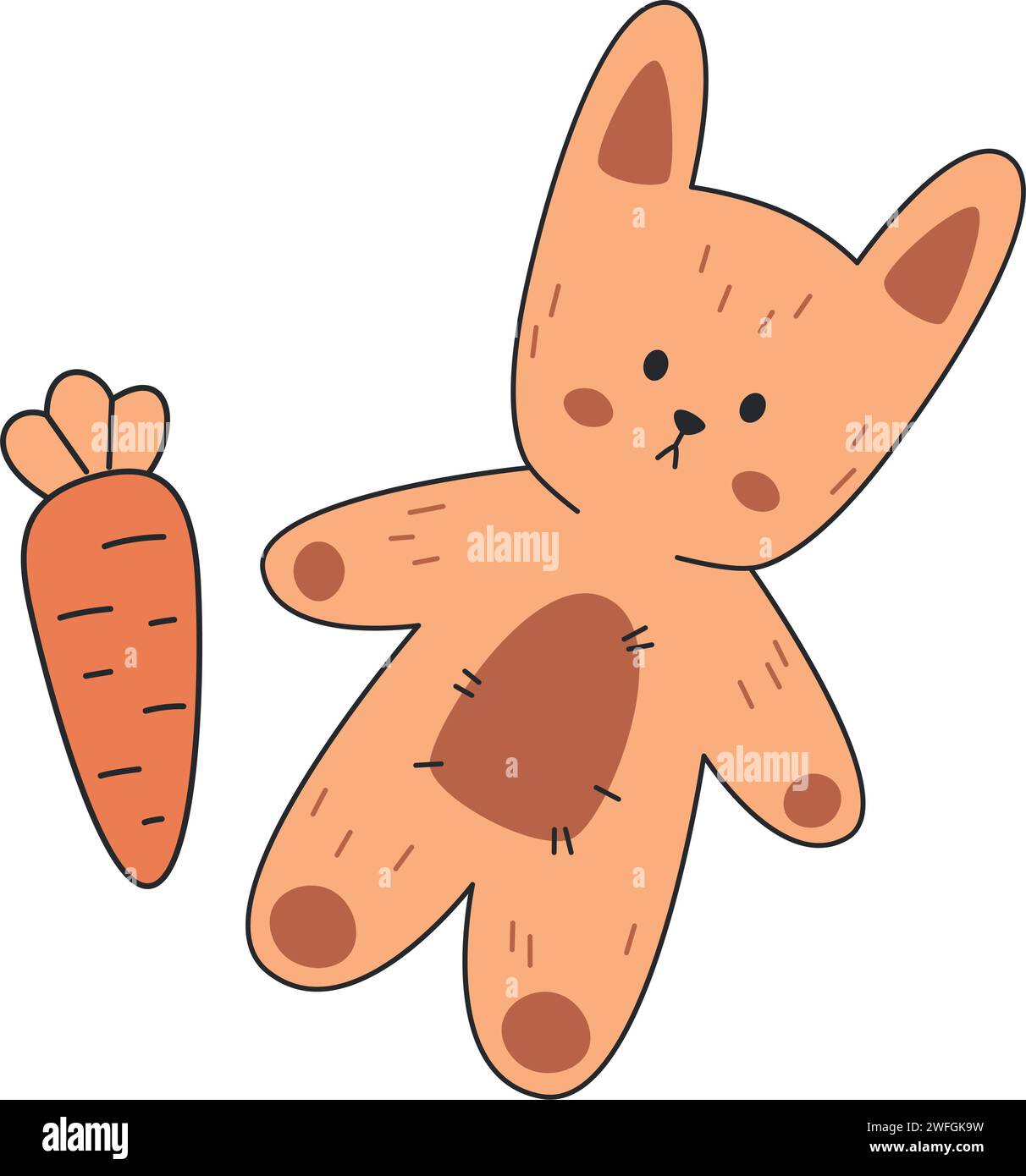 Cute bunny soft toy. A smiling stuffed rabbit with carrot Vector ...
