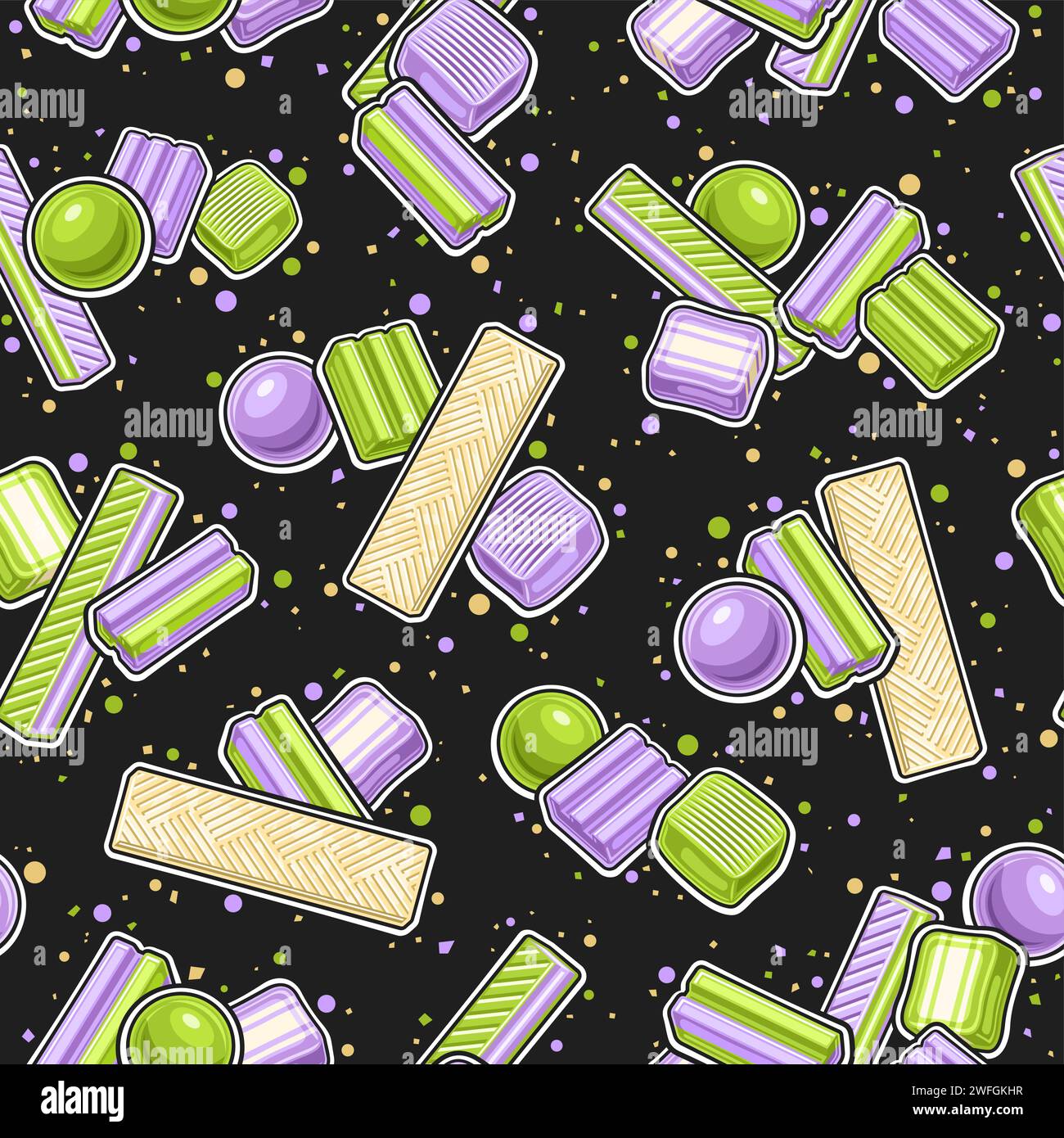 Vector Bubble Gum seamless pattern, repeat background with illustration