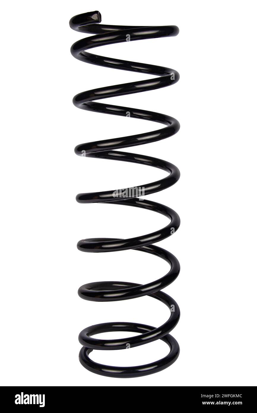 Car Part With Spring Car spare part. Large metal spring on white background. cushioning ...