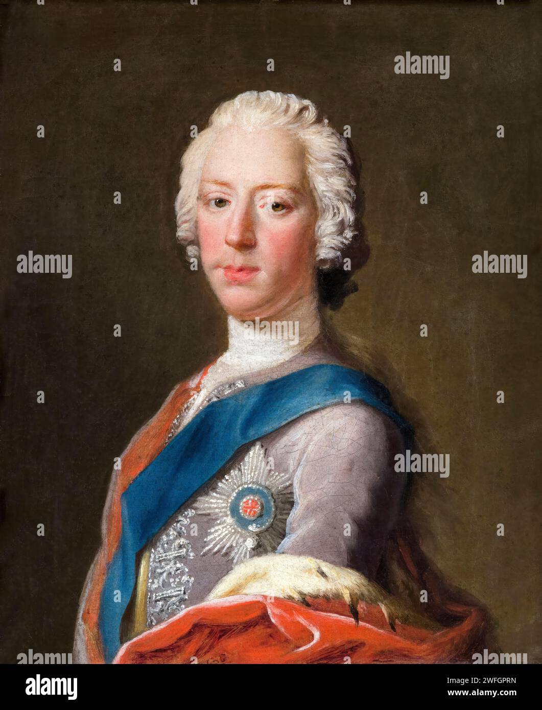 Prince Charles Edward Stuart (1720-1788), nicknamed 'Bonnie Prince Charlie', portrait painting in oil on canvas by Allan Ramsay, circa 1745 Stock Photo