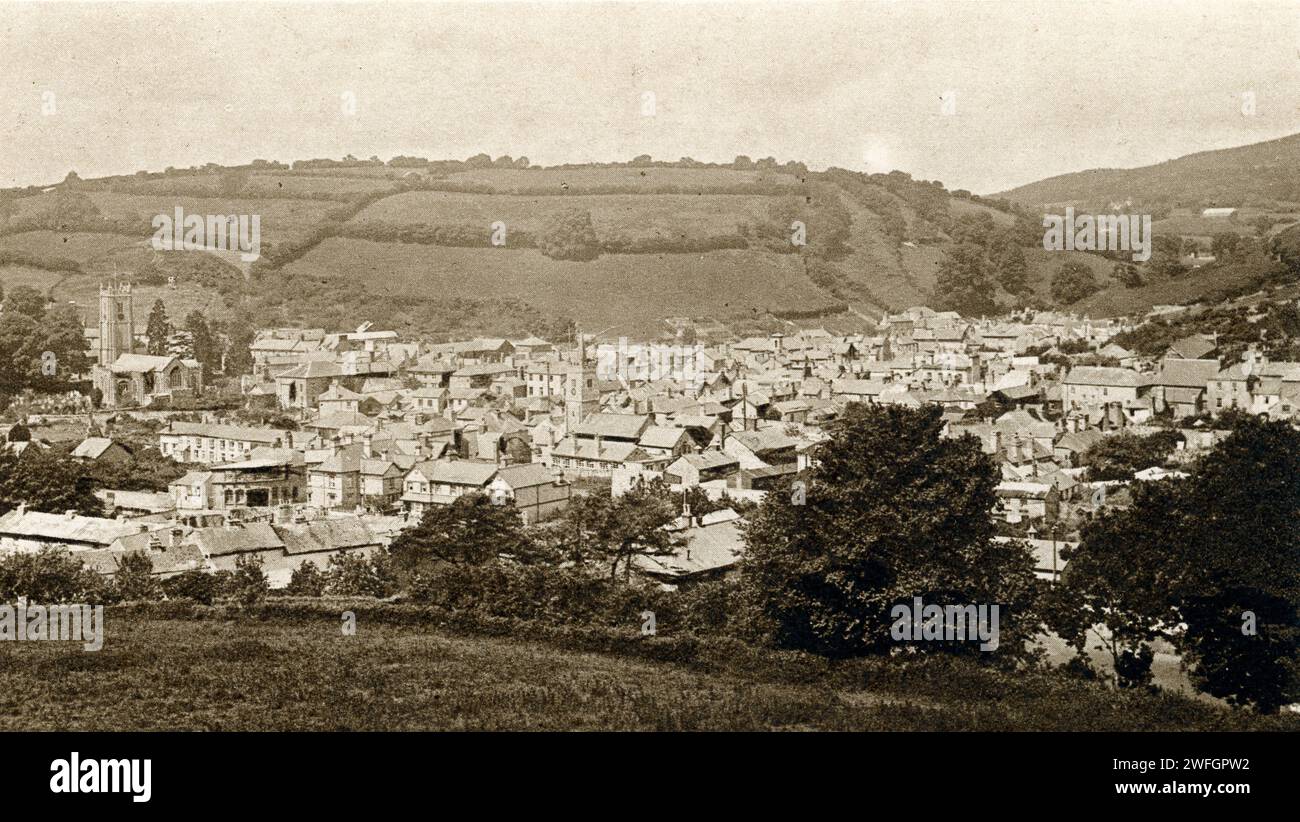 Photograph Ashburton town view. Ashburton is on the sout-southeastern edge of Dartmoor National Park.  From the book Glorious Devon. by S.P.B. Mais, published by London Great Western Railway Company, 1928 Stock Photo