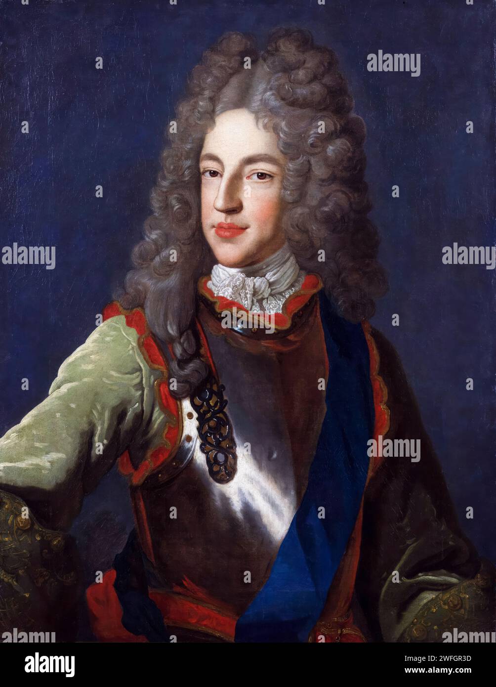 Prince James Francis Edward Stuart (1688-1766), nicknamed 'The Old Pretender', portrait painting in oil on canvas by the workshop of Alexis Simon Belle, circa 1712 Stock Photo