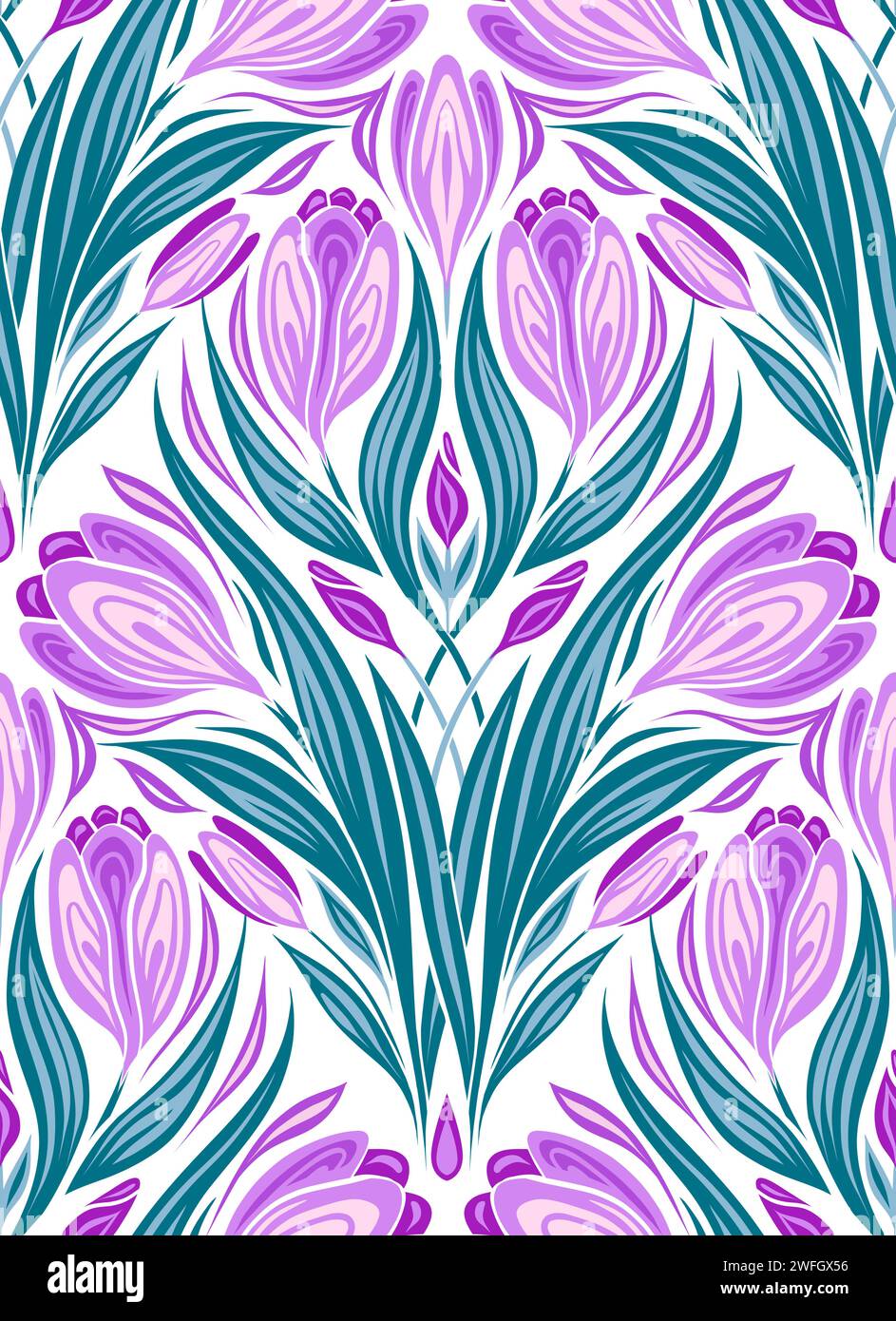 Vector seamless pattern with geometric crocuses. Surface design with ...