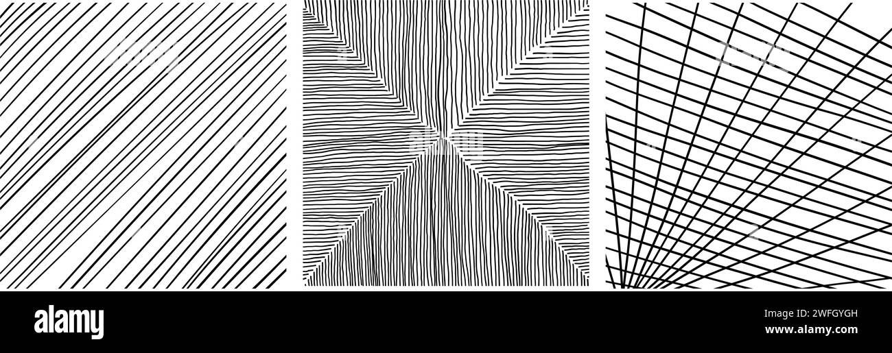 Set of textures with different squares patterns. Hand drawn line texture set Stock Vector