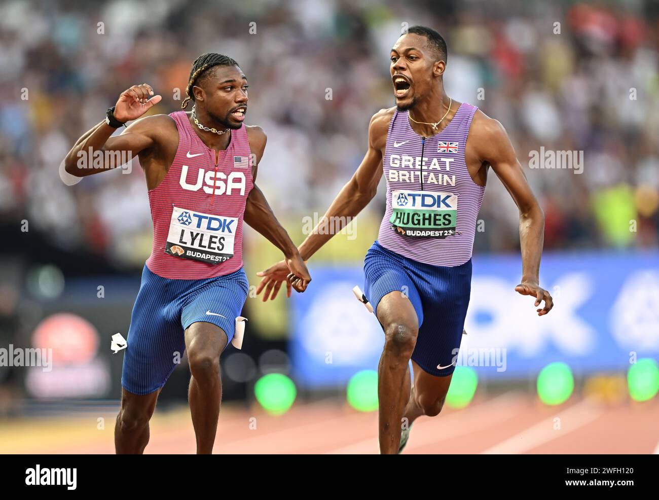 Noah LYLES winning in the 100 meters at the World Athletics ...