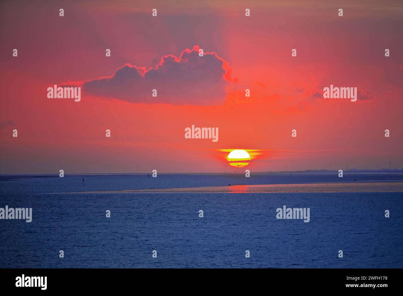 colorful sunrise over the North Sea, Germany, Lower Saxony, Norderney Stock Photo