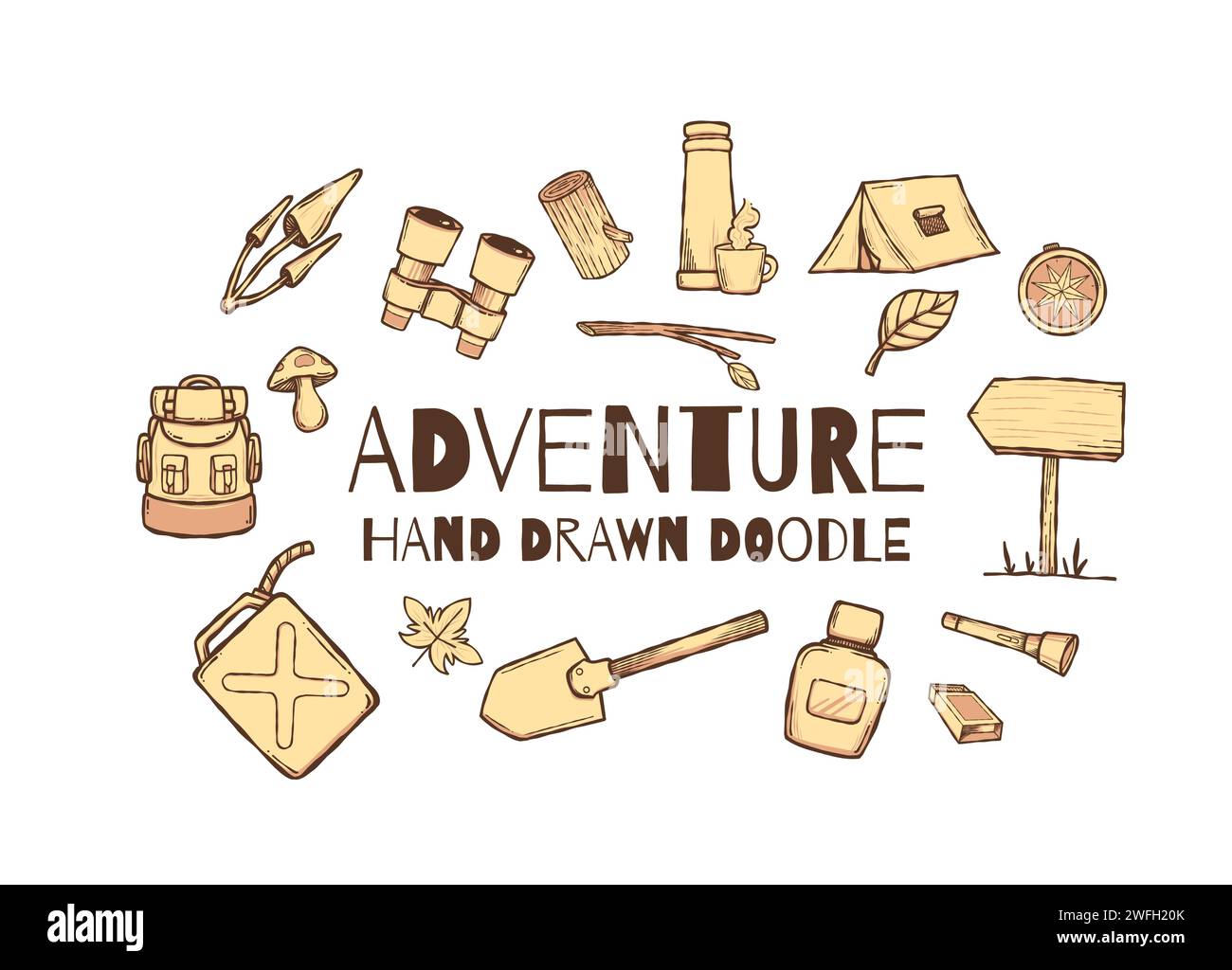 Hand drawn adventure doodle design elements vector illustration