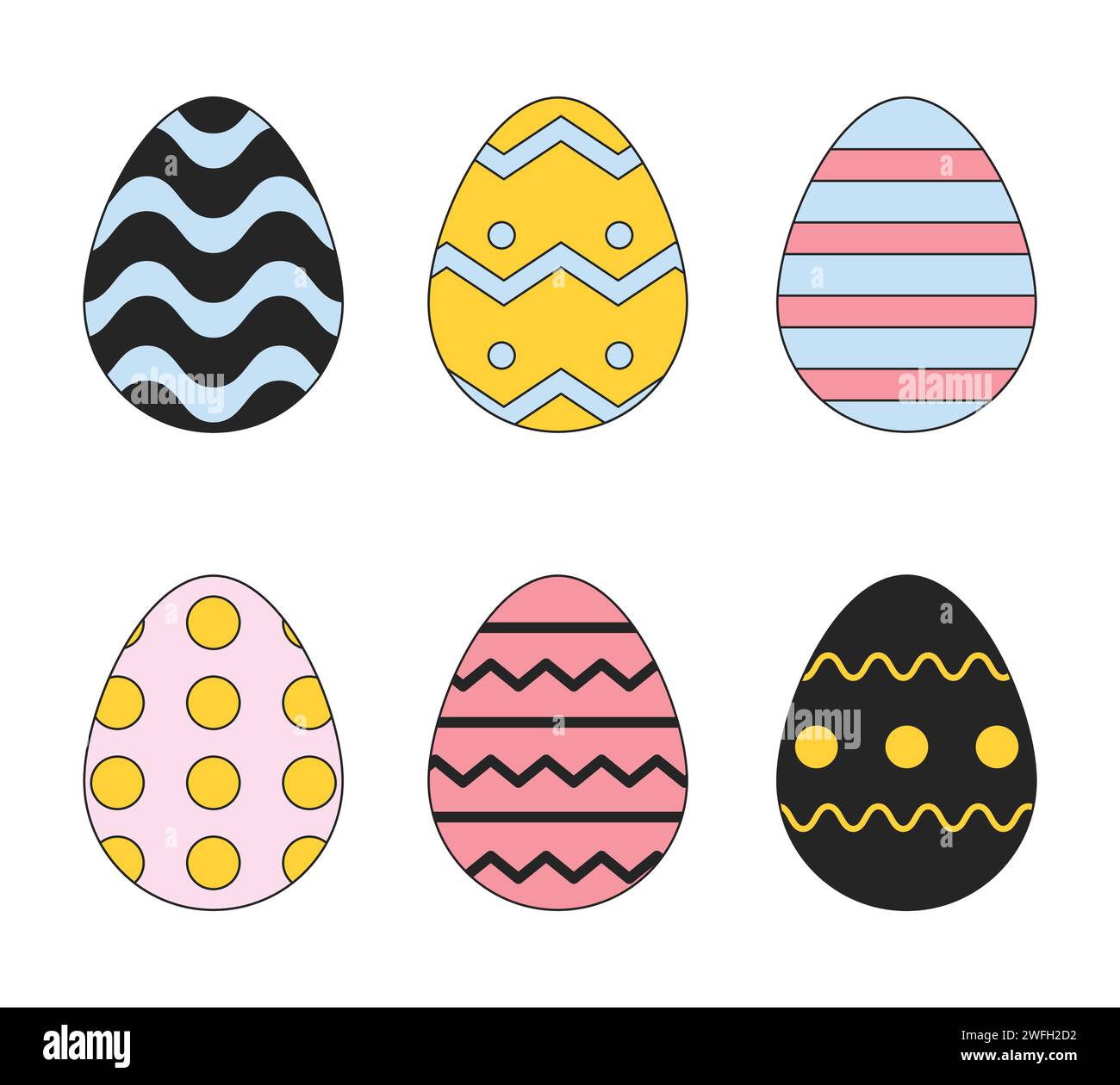 Springtime painted eggs 2D linear cartoon objects set Stock Vector ...