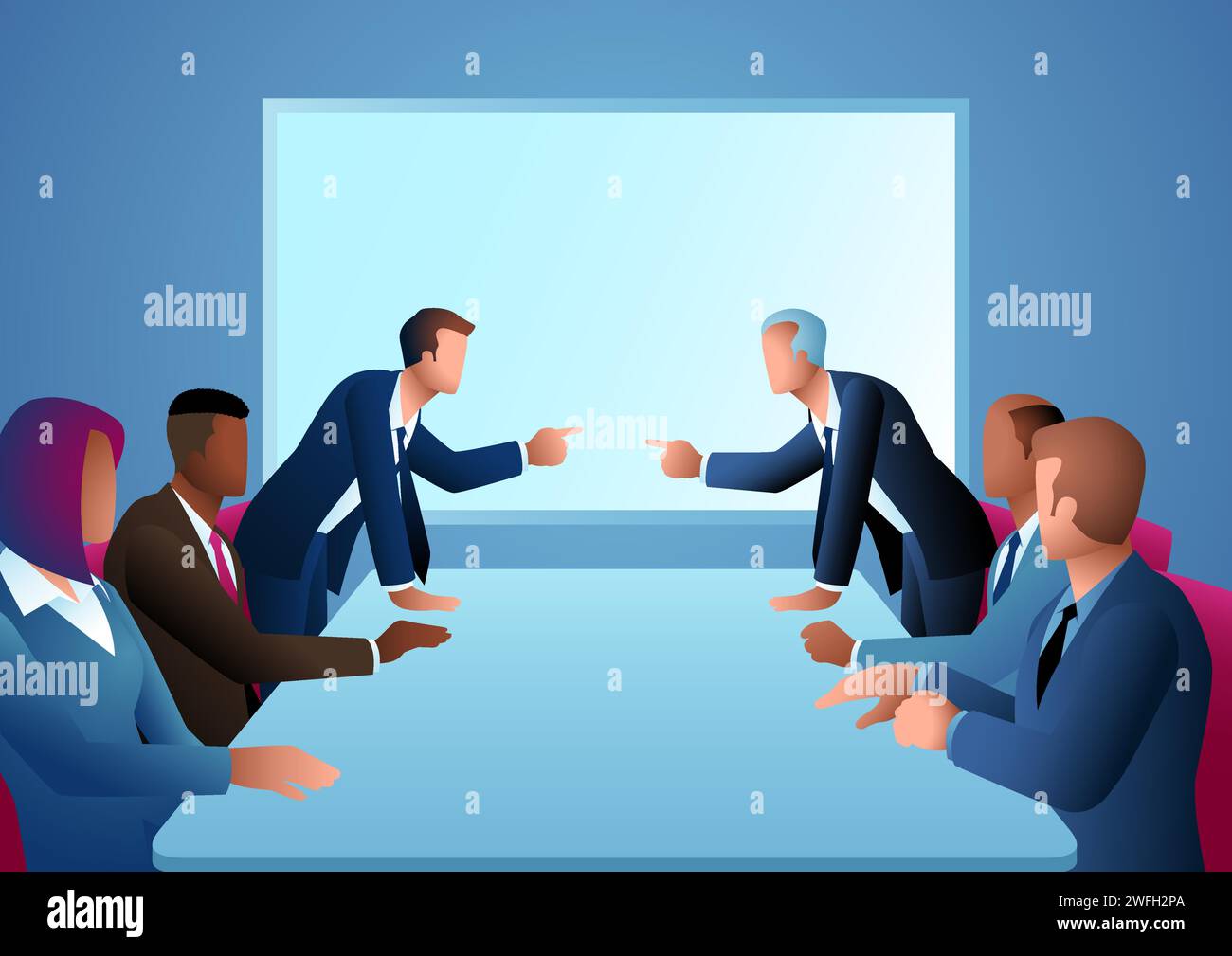 Business people having a meeting, having different opinion and disagreements, arguing at work, vector illustration Stock Vector