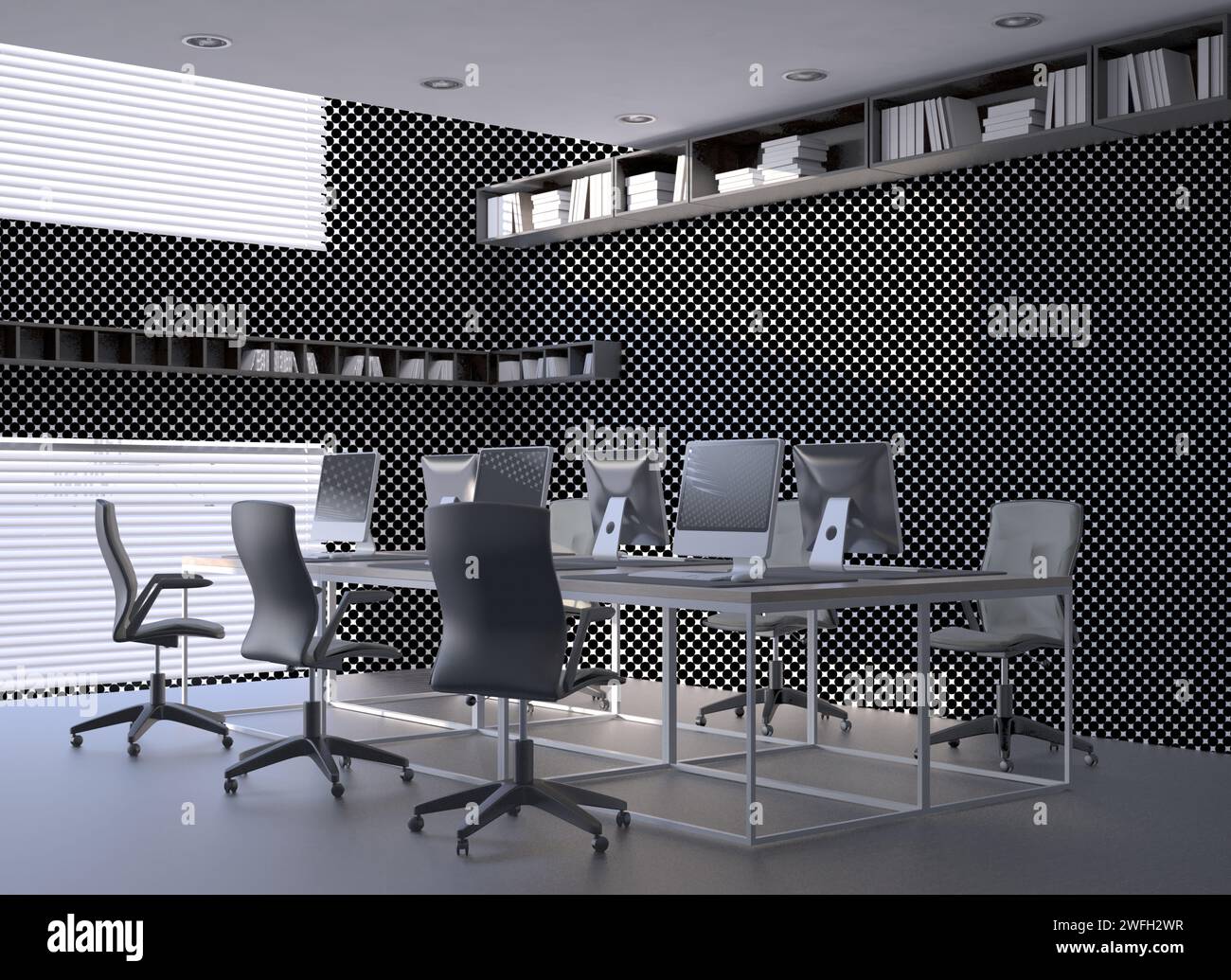 Office interior with black and white walls Stock Photo - Alamy