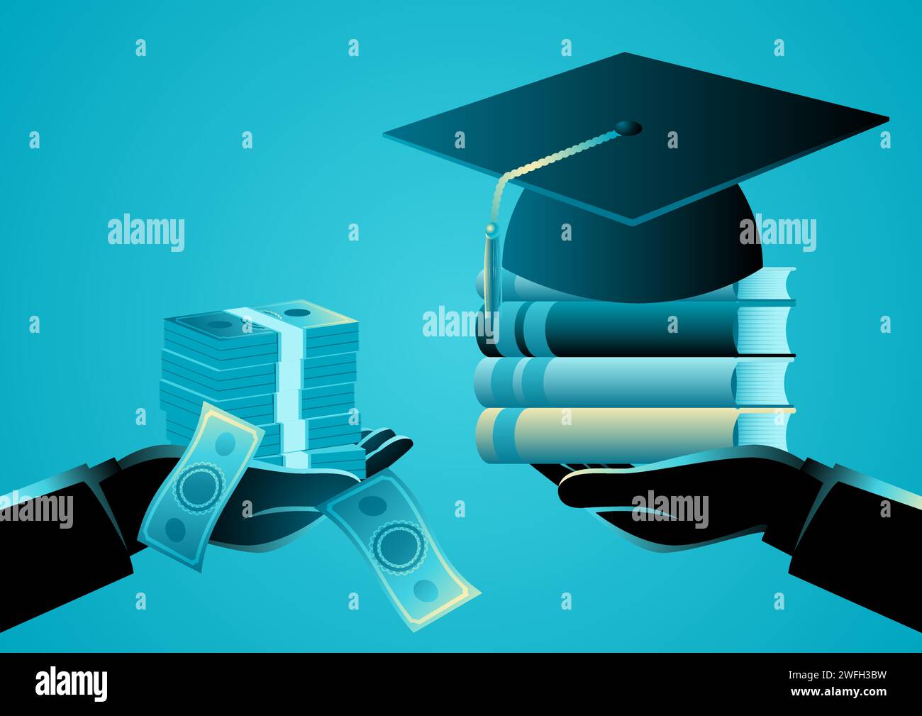 Illustration of a hand holding stack of money and hand holding ...