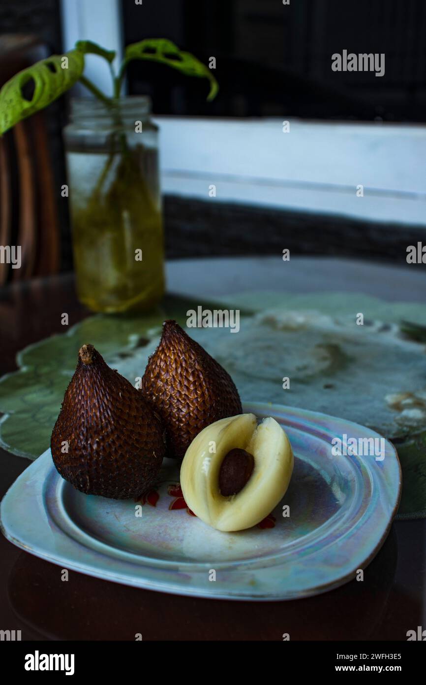 Snake Fruits on table Stock Photo