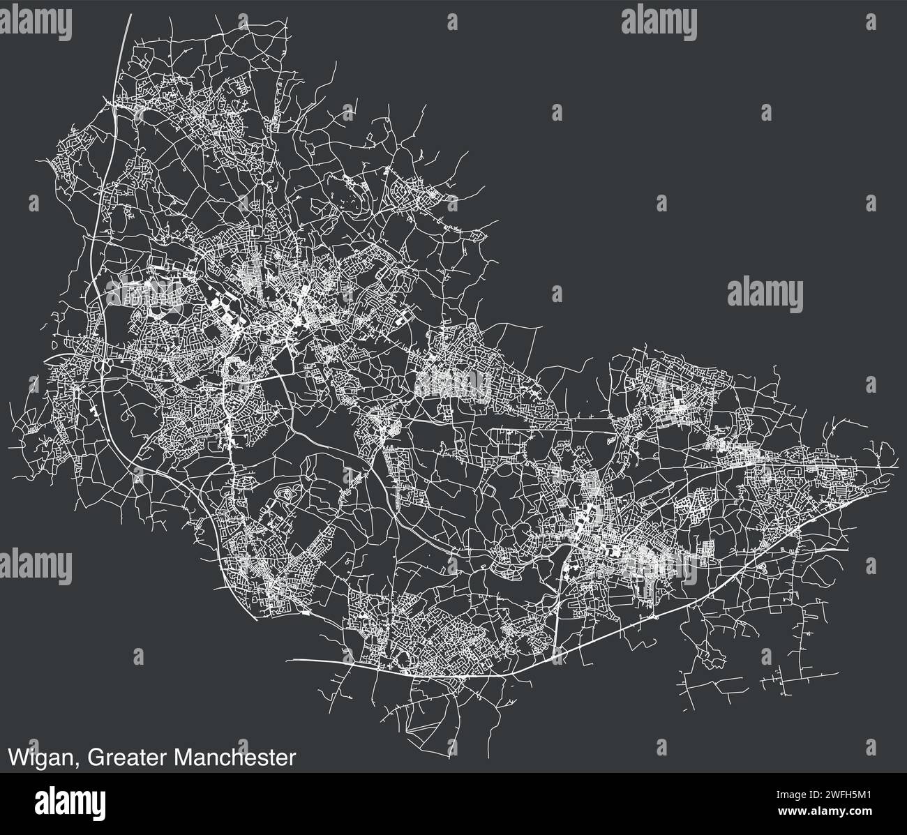 Street roads map of the METROPOLITAN BOROUGH OF WIGAN, GREATER