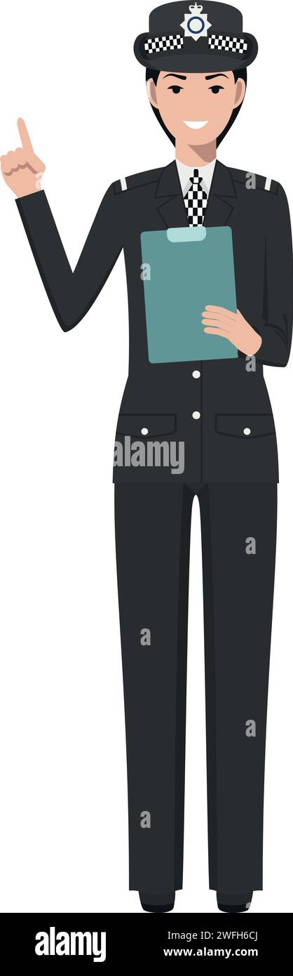 Standing British Policewoman Officer in Traditional Uniform Character Icon in Flat Style. Stock Vector