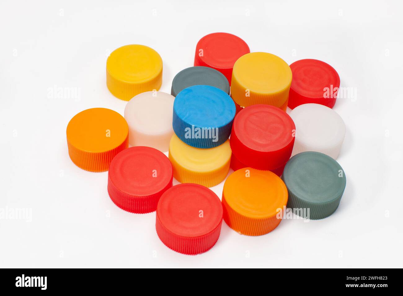 many colorful plastic bottle caps Stock Photo