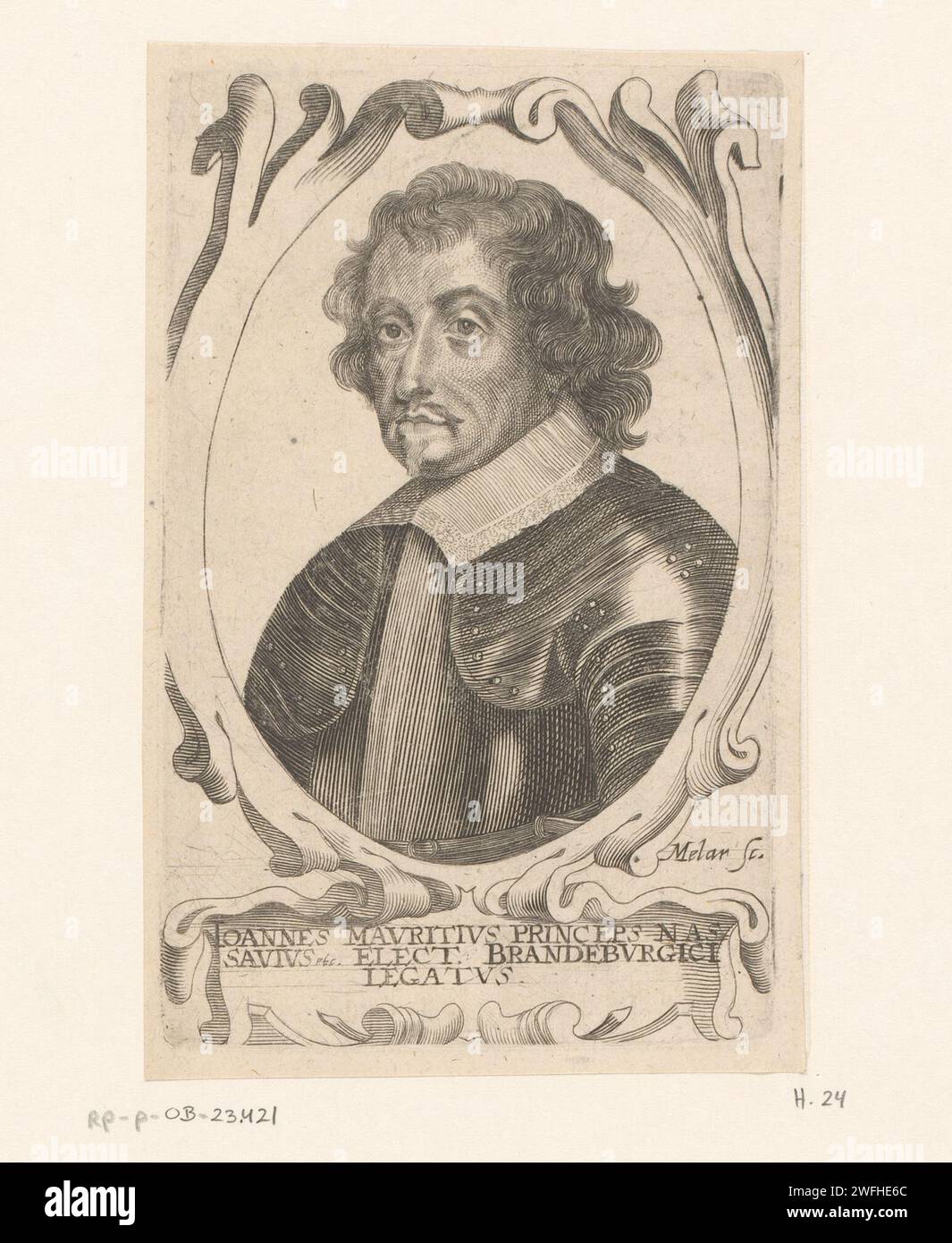 Portrait of Johan Maurits van Nassau -Siegen, Adriaen Millaert, 1643 - 1667 print  Antwerp paper engraving historical persons. colonial governor Stock Photo