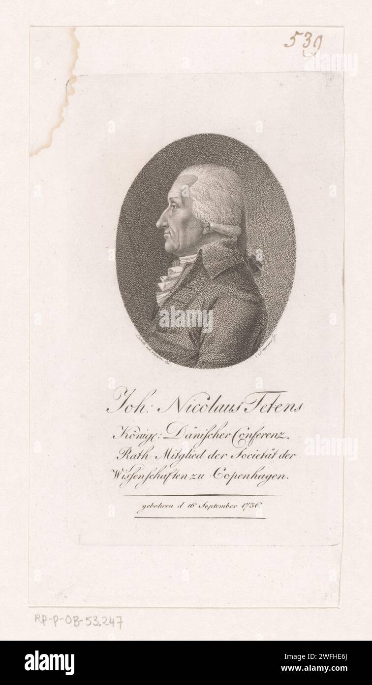 PortraT van Johann Nicolaus Tetens, Johann Daniel Laurenz (II), after